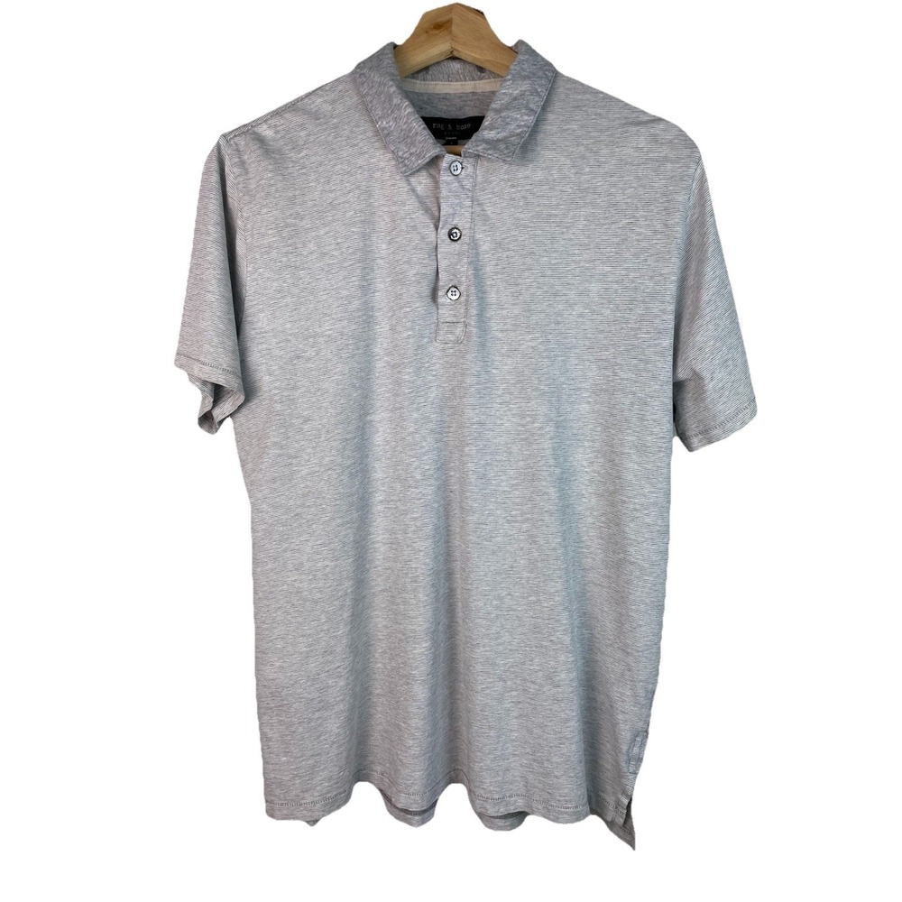 rag & bone Men's L Pale Gray Micro Striped Short Sleeve Classic Polo Shirt